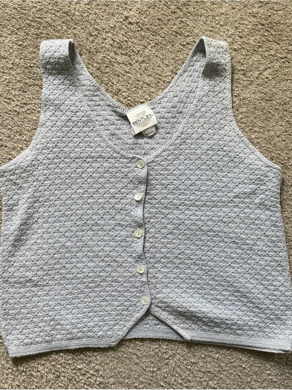 VTG ~ 1990s ~ TR Bentley ~ Light Blue-Grey Knit Sweater Vest ~ Cropped ~ Size L